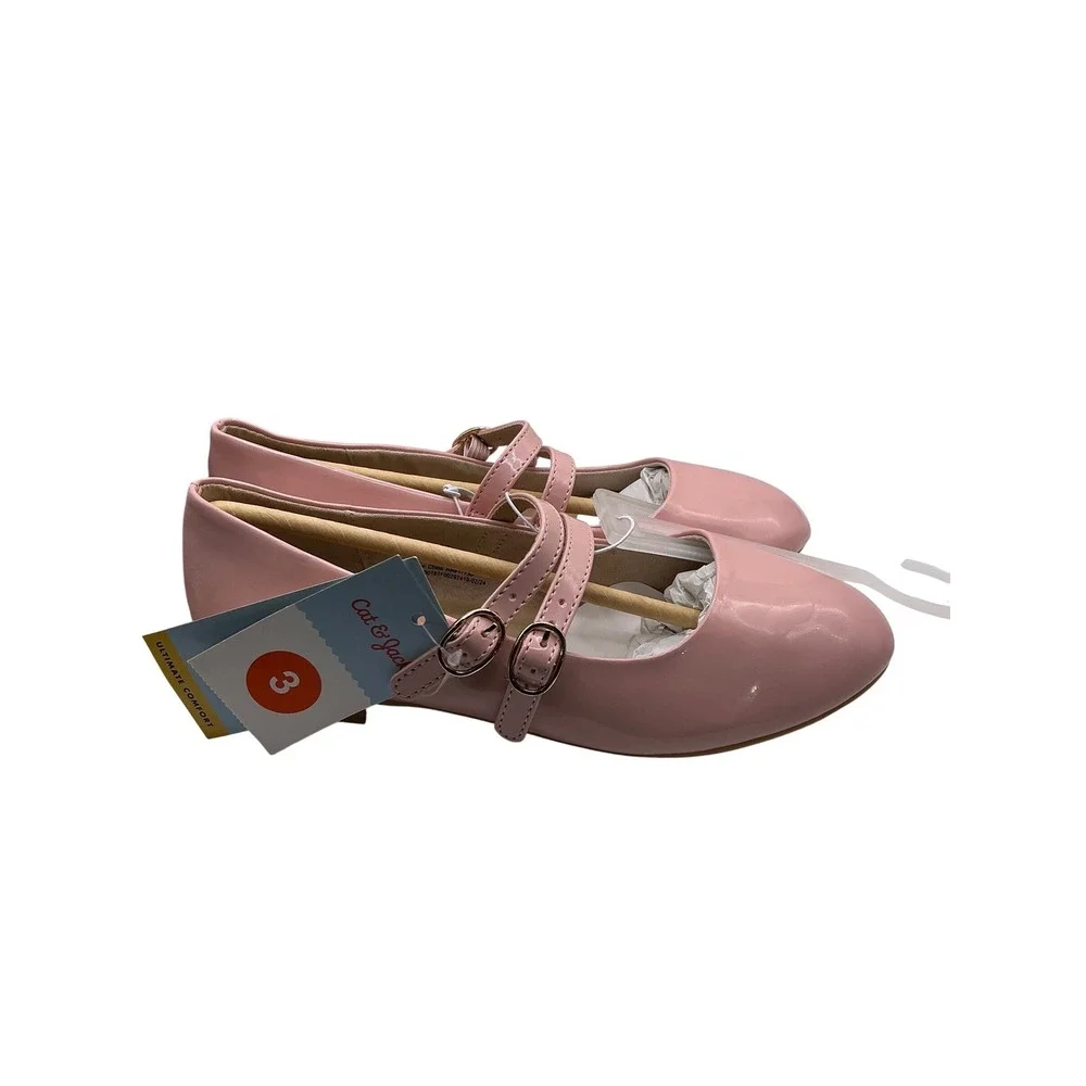 Cat & Jack Girls Pink Patent Mary Jane Double Buckle Dress Shoes Size 3 NEW